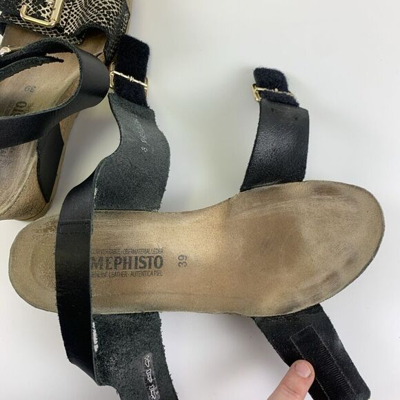 Mephisto Lissandra Wedge Sandals Adjustable Comfort Black Condor Leather 39 US 9 - Picture 11 of 16